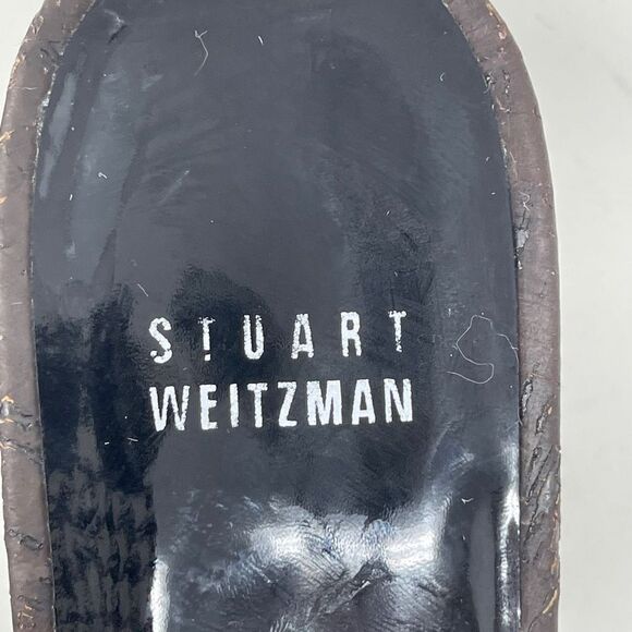 Stuart Weitzman Women's Cork Slip On Sandals Open Toe Black Patent Strap Sz 8.5 - Picture 9 of 9